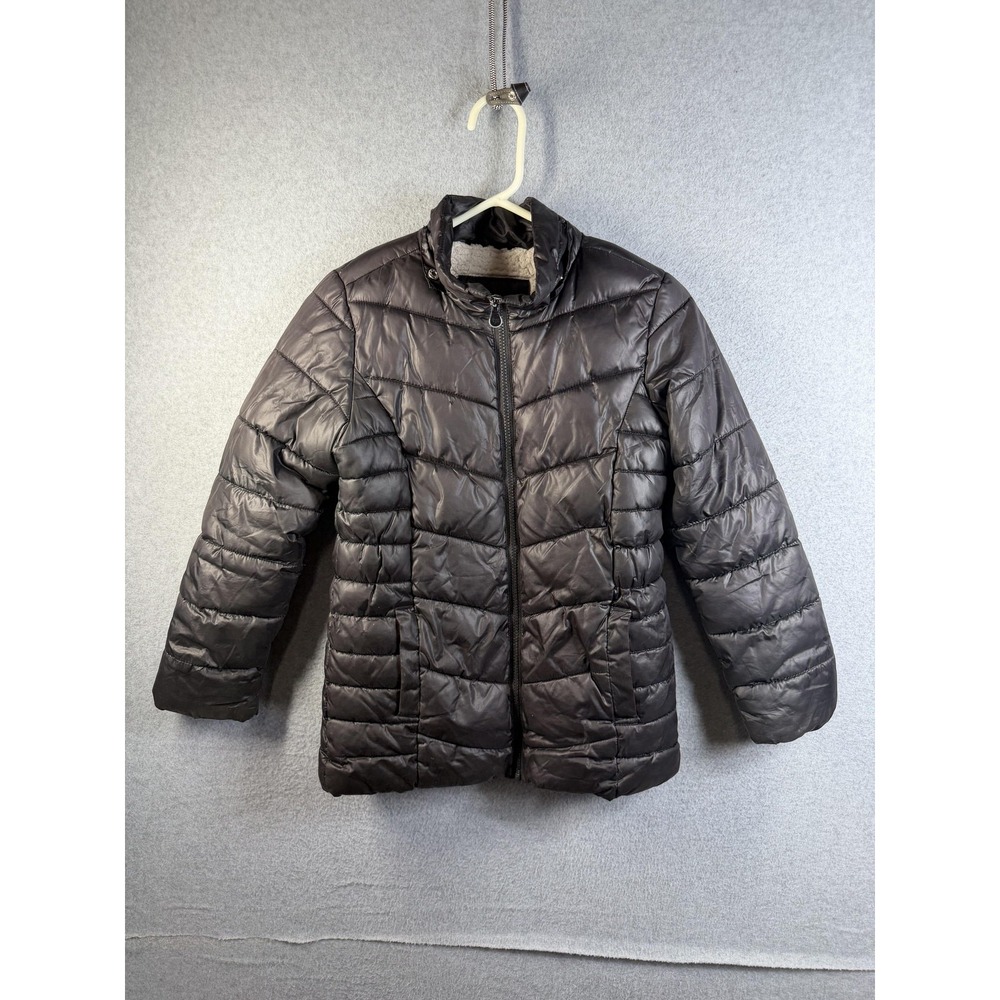 Justice Jacket Youth Girls 8/10 Black Quilted Puffer Sherpa Lined Winter Coat